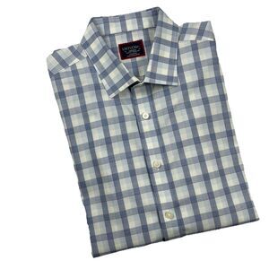 Untuckit  Men’s Long Sleeve Button Up Blue White Windowpane Plaid- M